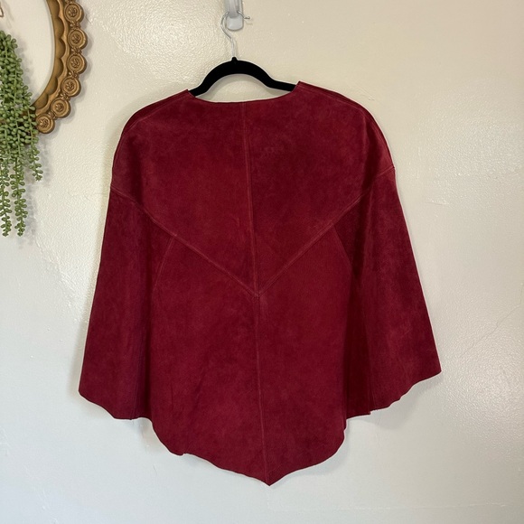 Vintage Dialogue Red Genuine Suede Cape, Boho, 70s Style, Festival - Picture 5 of 11